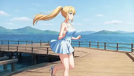 Londe Bombshell'in deniz kenarında mastürbasyonu: göğüs sekiyor ve klitoris sürttürme damlatıyor