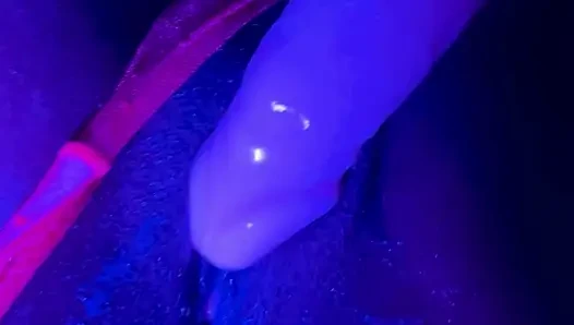 Ebony Goddess Leaking: Neon Thong & Dildo Squirt