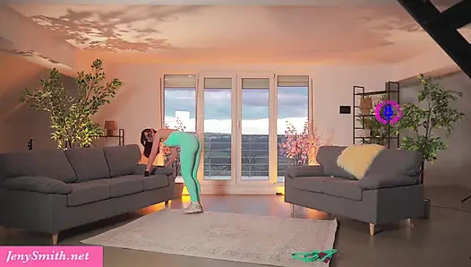 Hot MILF Jeny Smith works out in leggings and gets naked later