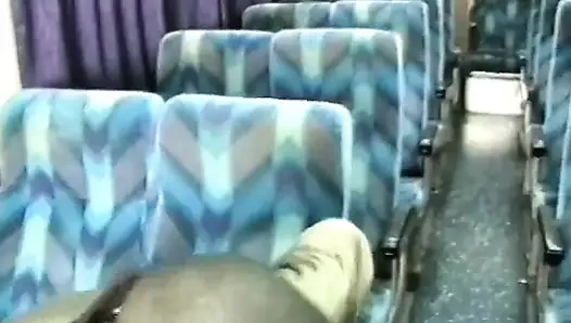 Black stud gets his huge cock sucked by ebony slut on the back seat of a bus
