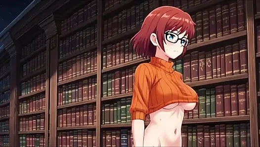 Adegan menggoda velma dinkley dengan sweter oranye klasik dengan tubuh erotis yang lambat