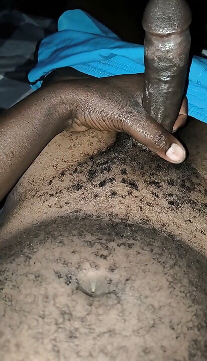 Late Night Horny Hairy African Male Stroking Dick and Releases Loads of Cum After the Lady Didn't Show up for Sex