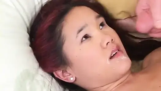 Small breast Asian babysitter seduces then fucks horny old man in bed