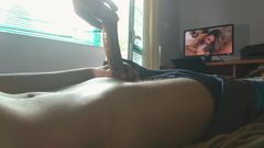 Edging tied-up cumshot, tease a big cock - torture