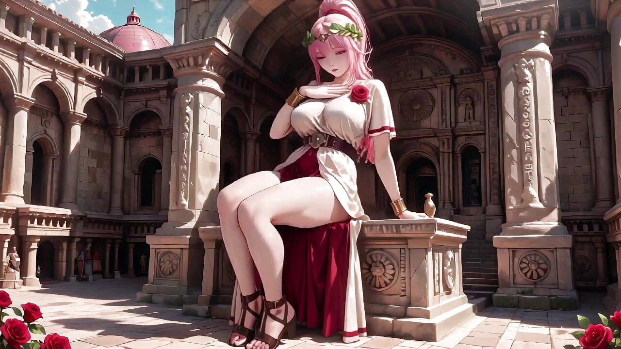 Encharcado Preguiçosa em um Grand Stone Bath e Rose Garden, passando de poses nobres para rastejando no chão íntimo.