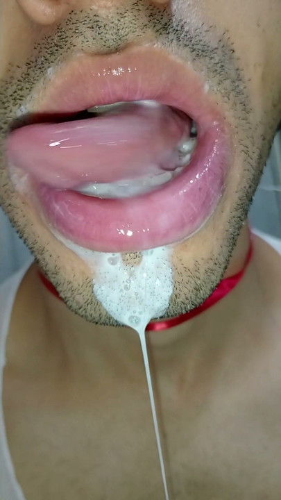 Cum in my mouth, play with your cum, and swallow it, sexy, femboy, trans, gay naughty, tongue, sloopy, six pack, fitness teen | Clip 3