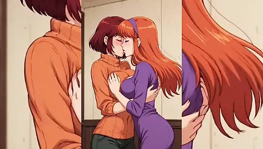 AI Toon лесбиянки супер шлюшки - поцелуи с поцелуями языка, групповой софткор