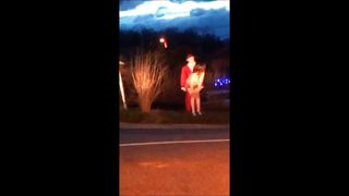 Schoolgirl suck and satisfy santa claus on public road