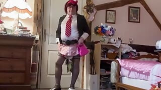 Dressed in a pink mini skirt for an evening