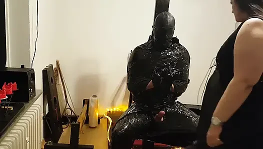 Foil Bondage Slave Part 2 - Cling Film Mummified and Edged to Madness