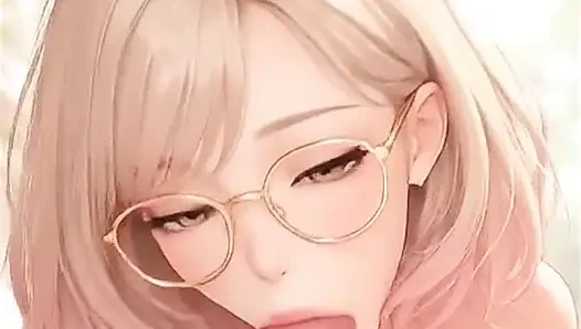AI anime Nerdy girl Blowjob and Cum in Mouth