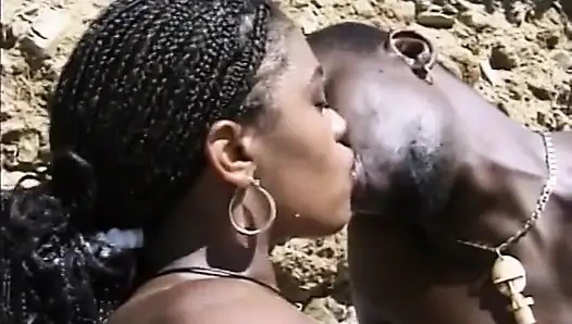 Well favoured non european woman rides huge dick on he rocky shore