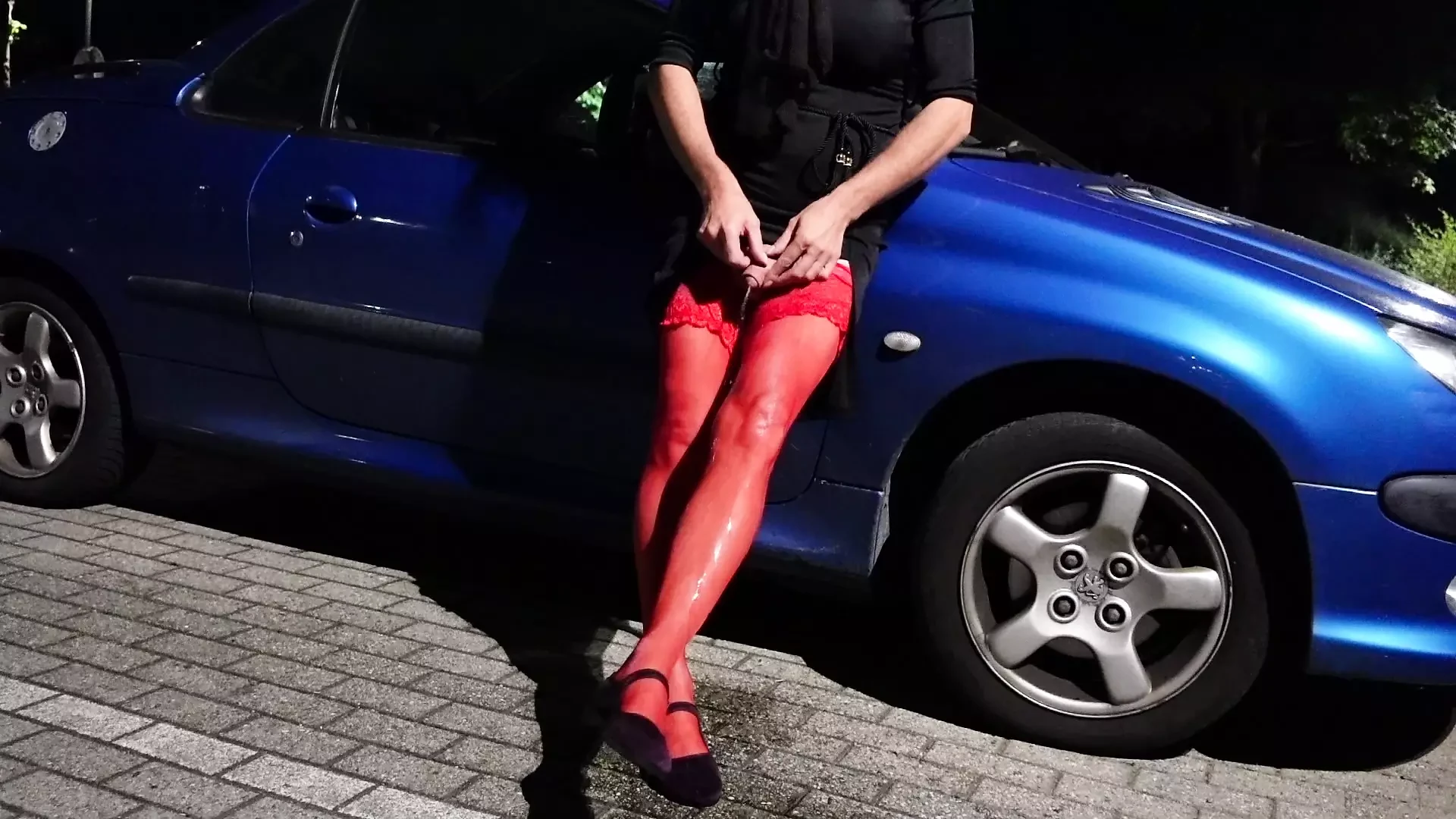 I piss on my horny red stockings