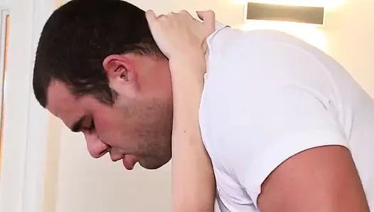 Slutty blonde double penetrated by horny fellas who cum in her mouth