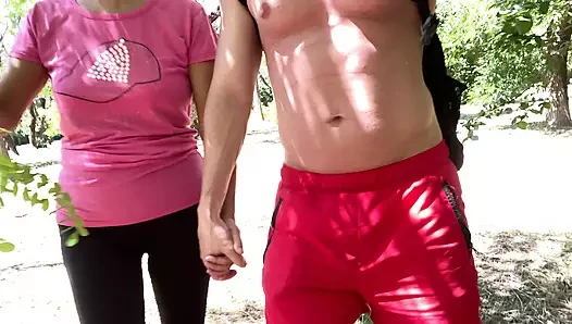 Fuck and cum in thong in public park summer