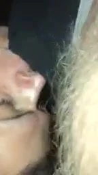 Licking and sucking hairy white collar outside until facial