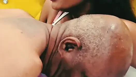 The old man called Tejaswini to the hotel and licked her pussy and drank water