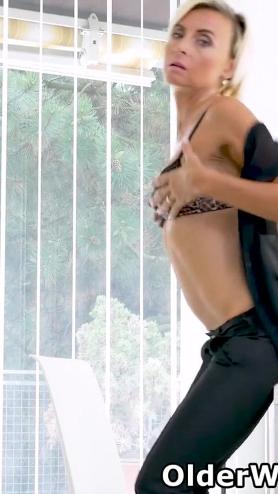 Skinny milf Sunny can't control her raging hormones at the office and decides to pound her pussy with a dildo | Clip 1