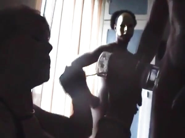 Busty woman having hot amateur gang bang on the bed