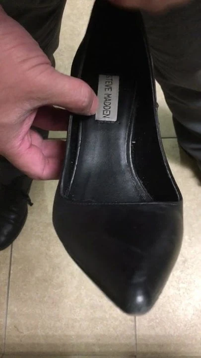 Cumming in a coworker's black heels