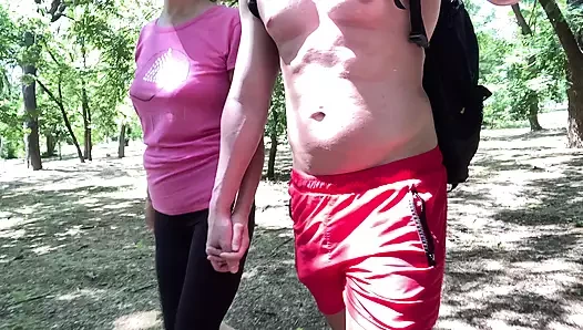 Fuck and cum in thong in public park summer