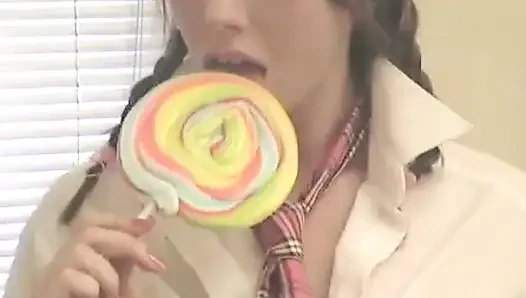 Super Hot Nasty Sch00lgirl Licking a Lollipop Completely Naked