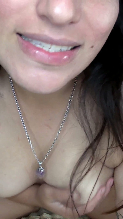 A Chubby Girl, Naked, Playing with Her Boobs and Fucking Her Deep Belly