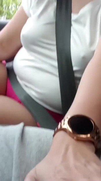 Spectacular moment from "Big tits MILF Hitchhiker give Blowjob by Drive in Car German"