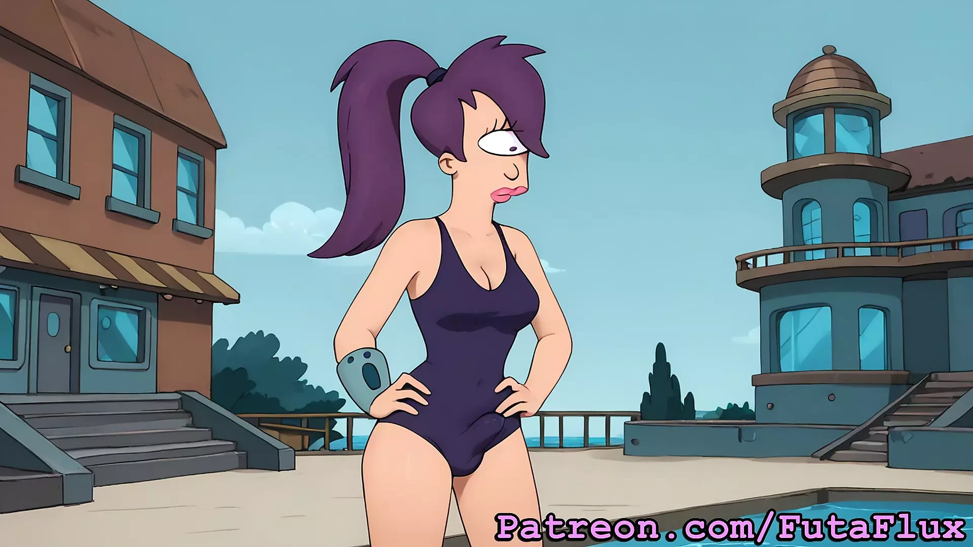 Futanari Turanga Leela from Futurama Masturbating