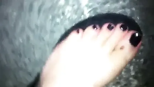 Walking Outdoor on the Street with Catsuit Naked Feets