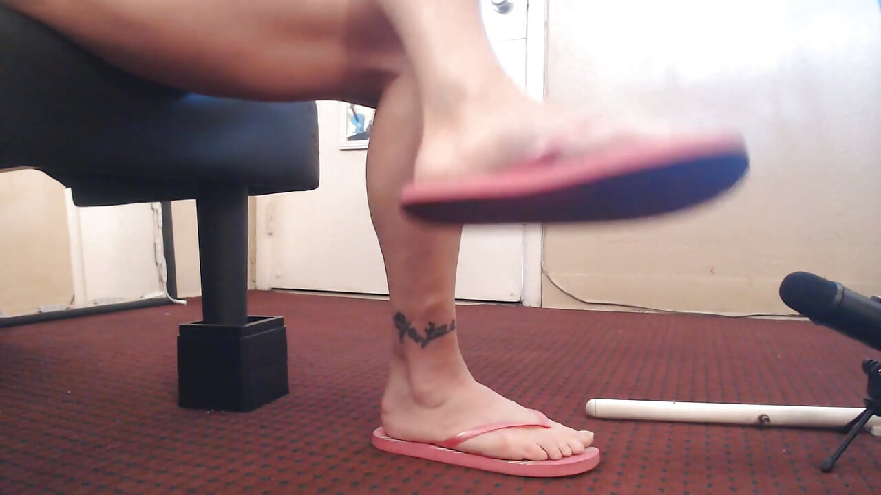 ASMR pink striped filthy flip flops