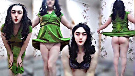 Groene sexy jurk schattige shemale ladyboy heet lichaam sexy danseres cosplayer model