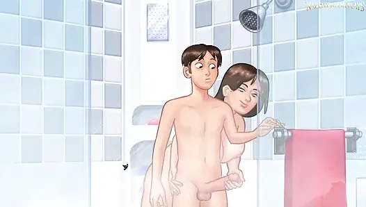 Stiefmutter wird von seinem massiven schwanz in der dusche überrascht - Summertime saga 37 von dark Nnerin - Hentai porno-spiel 3D