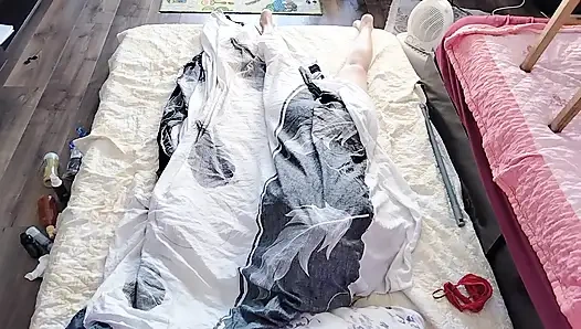 Sensual massage of a hot couple with oil on the body.