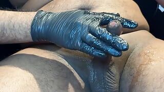 Playing with My Uncut Cock While Wearing Latex