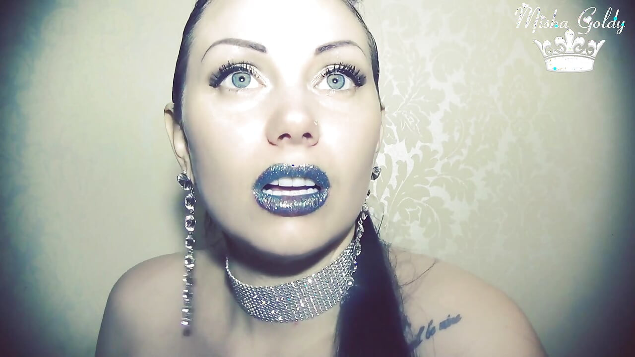 Blue glittery lips smelling & worship