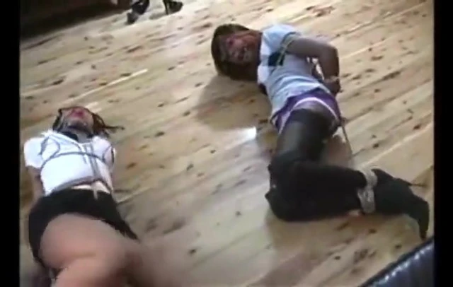 Sexy girls hogtied and drooling