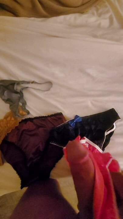 Sissy boy plays in satin panties.