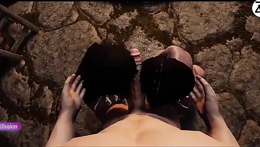 Воин и две фигуристые женщины - 3D фантазийная история