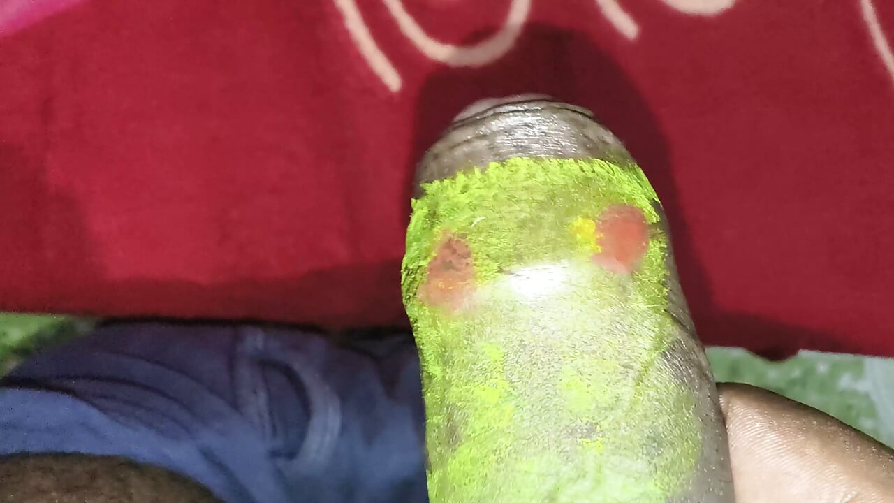 Indian desi boy painting with cock playing