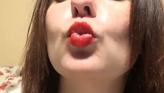 French kissing with me! Red lipstick fetish!