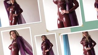 Modèle en latex avec de faux seins posant