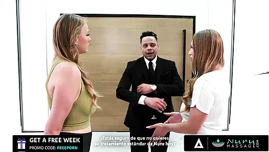 NURU MASSAGE - Sexy Masseuses Charm A Big Client With Hot Threesome SPANISH SUBTITLES