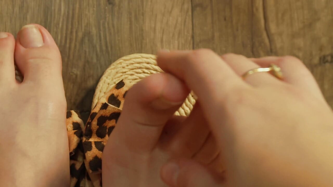 Feet in New Sandals with Slow Walking and Foot Close-ups