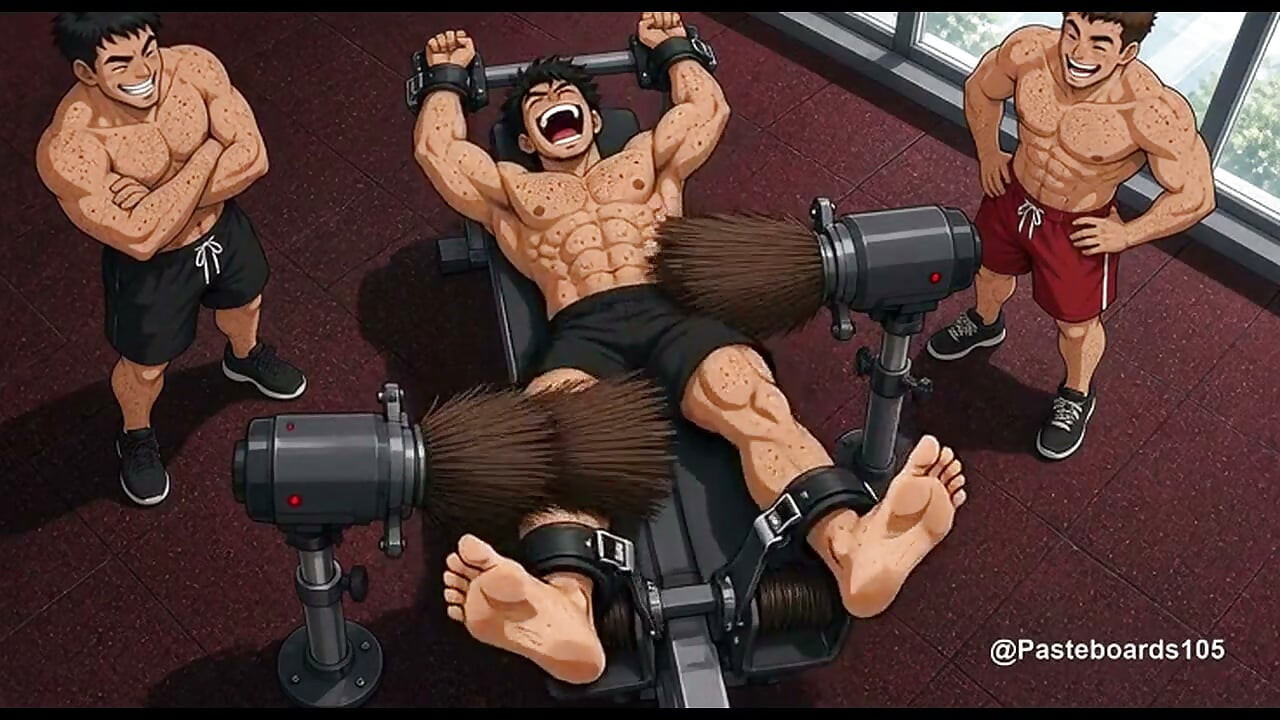 The Rowing Machine Bet - Cuffed To The Rower, Brush Rollers On His Bare Soles And Ribs (2D Anime)