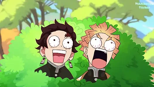 Kanroji mitsuri lagi asik ngentot lubang pantatnya pakai dildo (tanjiro dan zenitsu lagi asik nonton) anime bokep hentai siluman slayer
