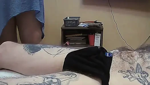 Instead of a foot massage, I jerk off his cock to him 4