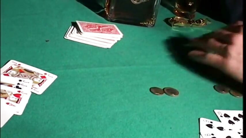 Guy wins a slut after a round of poker and fucks her on the table