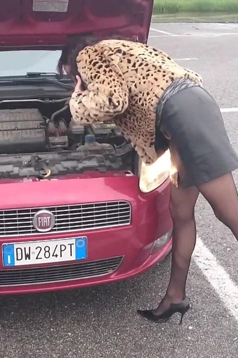 Sexy Speedy Driving in Patent Black Pumps and Seamed Black Pantyhose