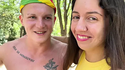 Bi threesome - a stranger invited a married couple to have fun and fucked them in the forest